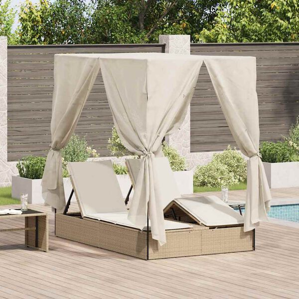 vidaXL Doppelte Sonnenliege Beige 205 x 129 x 200 cm Poly-Rattan