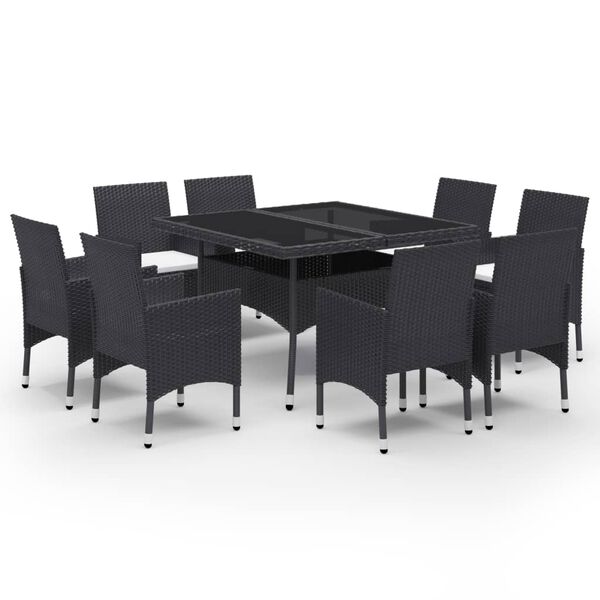 vidaXL 9-tlg. Garten-Essgruppe Poly Rattan und Glas Schwarz
