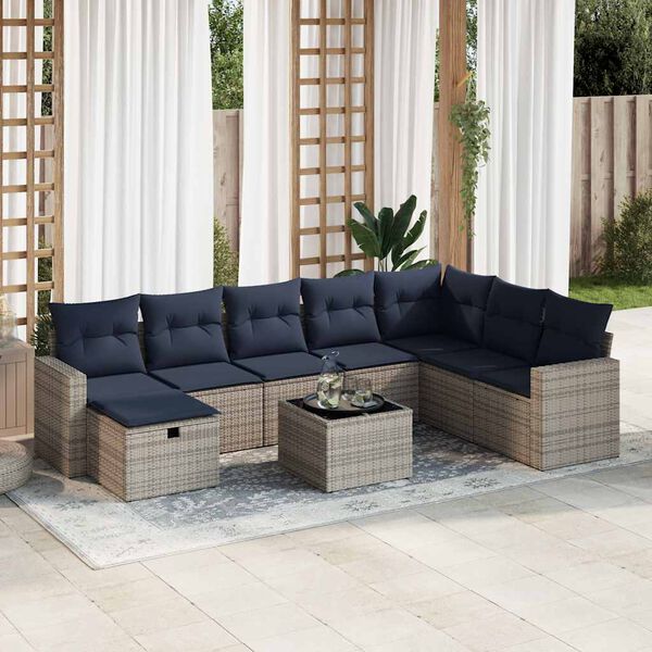vidaXL 8-tlg. Garten-Sofagarnitur mit Kissen Grau Poly Rattan