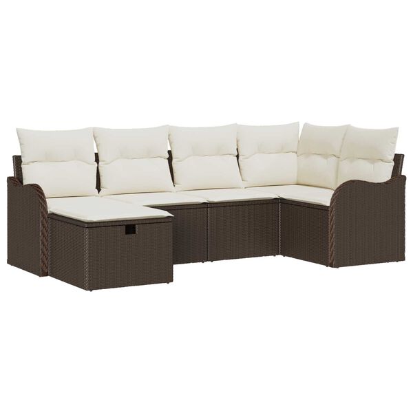 vidaXL Gartensofa-set mit Kissen 6 pcs Braun und Creme Poly-Rattan
