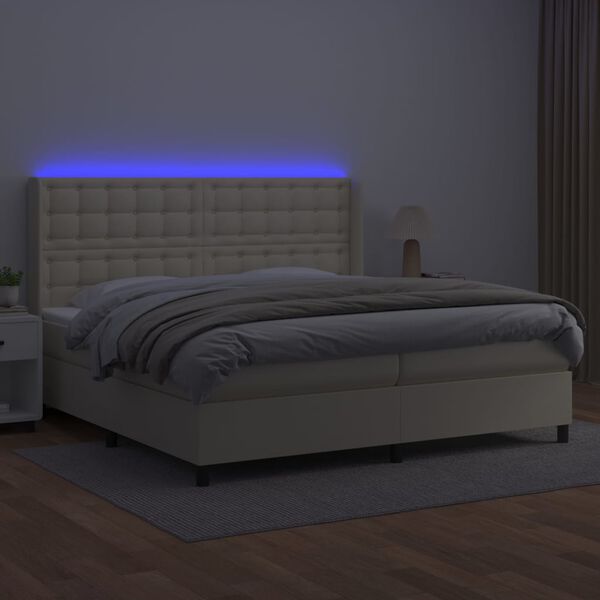 vidaXL Boxspringbett mit Matratze & LED Creme 200x200 cm Kunstleder