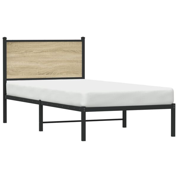 vidaXL Metallbett ohne Matratze Sonoma-Eiche 90x190 cm