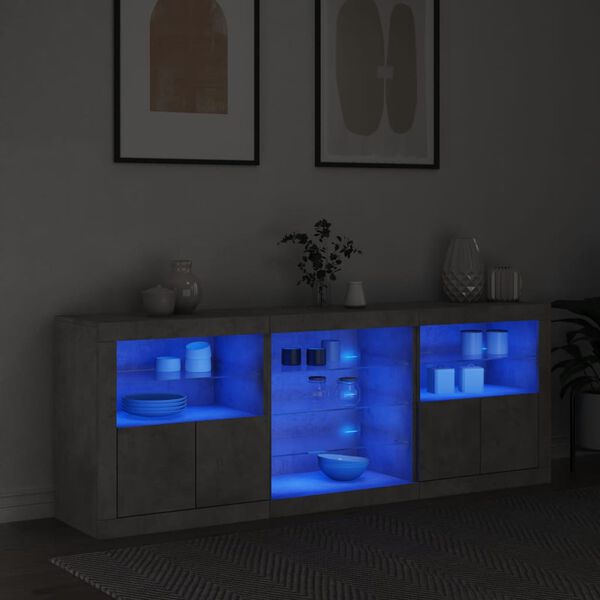 vidaXL Sideboard mit LED-Leuchten Betongrau 181,5x37x67 cm