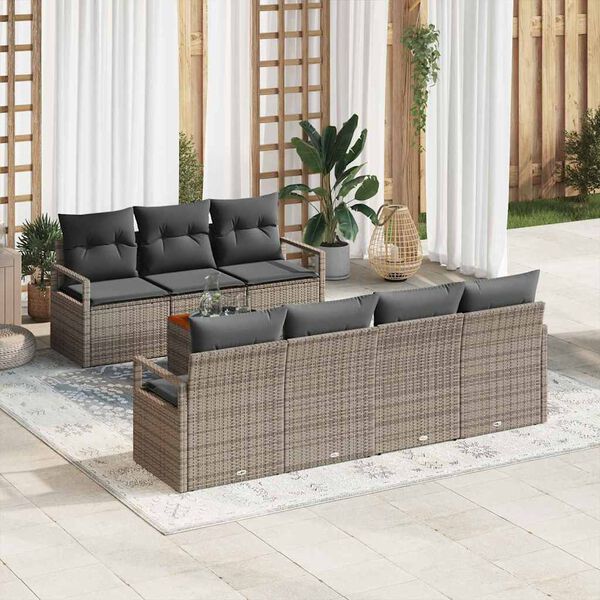 vidaXL Gartensofa-set mit Speicher 8 pcs Grau Poly-Rattan