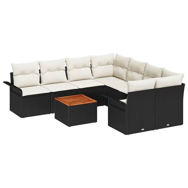 vidaXL Gartensofa-set mit Speicher 9 pcs Schwarz und Creme Poly-Rattan