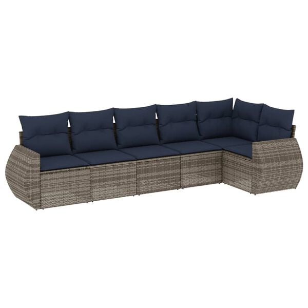 vidaXL 6-teiliges Gartensofa-Set mit Kissen, grau, Polyrattan