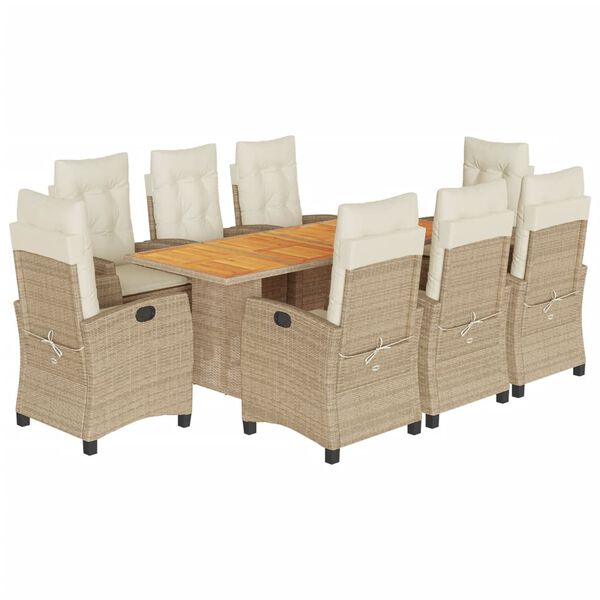 vidaXL 9-tlg. Garten-Essgruppe mit Kissen Beige Poly Rattan