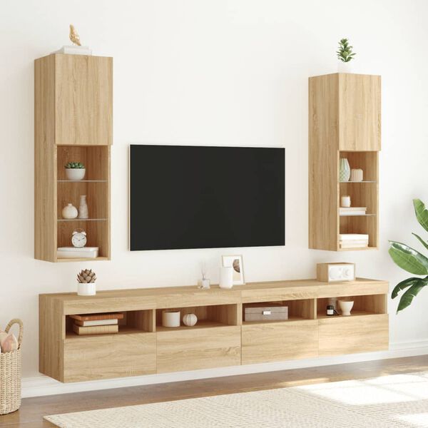 vidaXL TV-Schränke mit LED-Leuchten 2 Stk. Sonoma-Eiche 30,5x30x102 cm