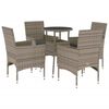 vidaXL 5-tlg. Garten-Essgruppe mit Kissen Grau Poly Rattan und Glas