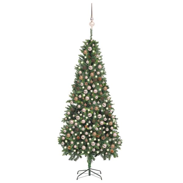 vidaXL K&uuml;nstlicher Weihnachtsbaum mit Beleuchtung Kugeln Zapfen 210 cm