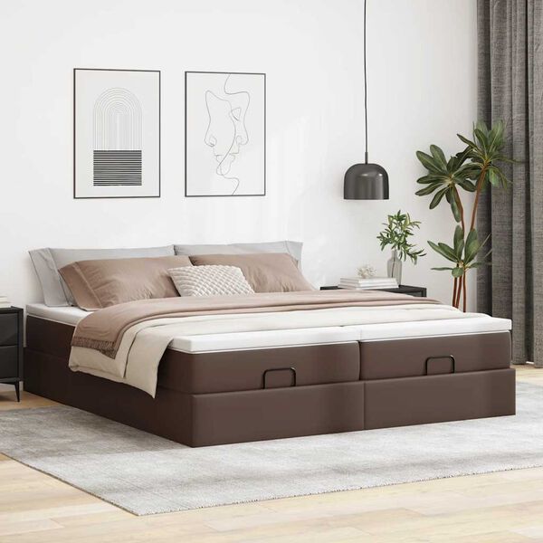 vidaXL Ottoman-Bett mit Matratzen Braun 180x200 cm Kunstleder