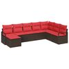 vidaXL Sofa Set 8 stk. Braun und Rot Poly-Rattan