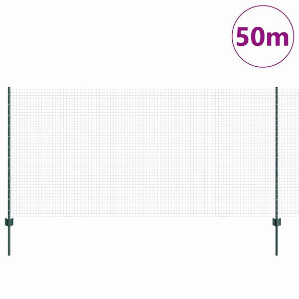 vidaXL Zaun mit Pfosten Gr&uuml;n 1,2 x 50 m Stahl und PVC