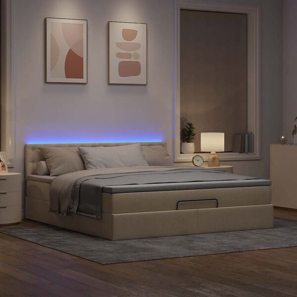 vidaXL Ottomane Bett mit Matratze & LEDs Creme 180x200 cm Stoff
