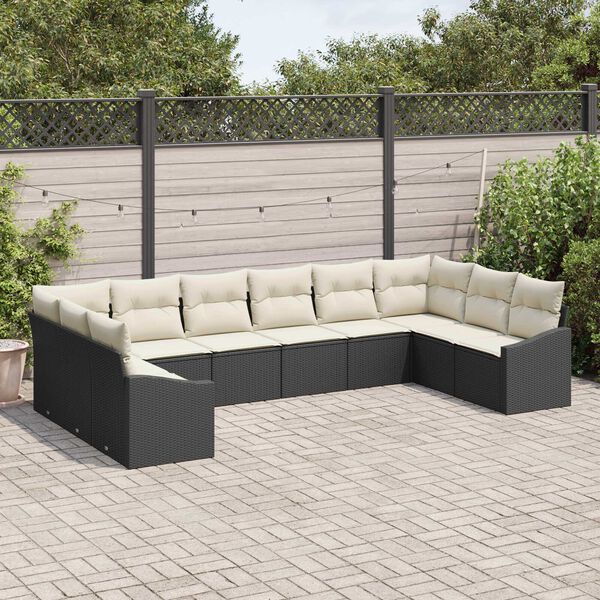 vidaXL Sofa Set mit Kissen 10 pcs Schwarz Poly-Rattan
