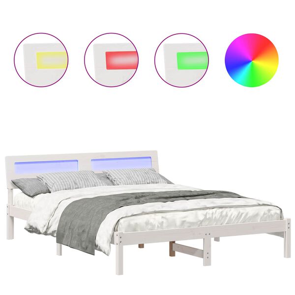 vidaXL Bettrahmen mit Kopfteil Wei&szlig; 150 x 200 cm Massives Kiefernholz