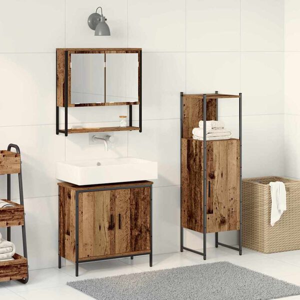 vidaXL Badezimmerm&ouml;bel-Set mit Regal mit T&uuml;r 3 pcs Braun Holzwerkstoff