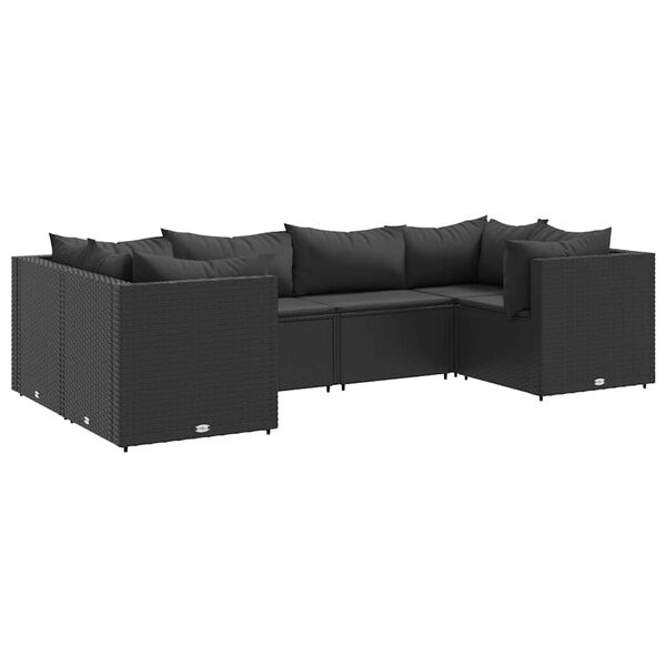 vidaXL 6-tlg. Garten-Lounge-Set mit Kissen Schwarz Poly Rattan