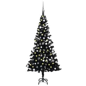 vidaXL K&uuml;nstlicher Weihnachtsbaum Beleuchtung & Kugeln Schwarz 180 cm