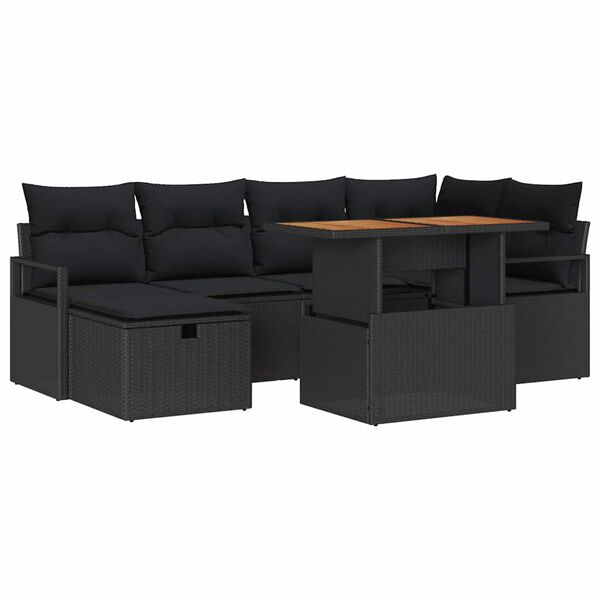 vidaXL Gartensofa-set mit Kissen 7 pcs Schwarz Poly-Rattan