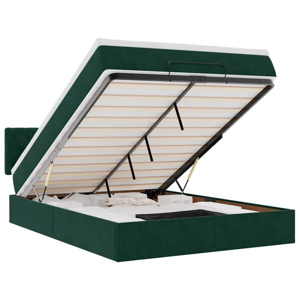 vidaXL Ottoman-Bett mit Matratze Dunkelgr&uuml;n 140x190 cm Samt