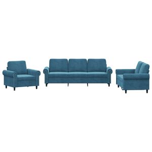 vidaXL 3-tlg. Sofagarnitur mit Kissen Blau Samt