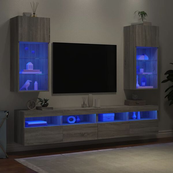 vidaXL TV-Schr&auml;nke mit LED-Leuchten 2 Stk. Grau Sonoma 40,5x30x90 cm