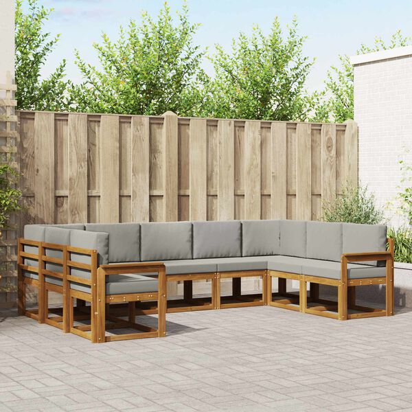 vidaXL Outdoor-Sofagarnitur mit Kissen 9 pcs Nat&uuml;rlich und Hellgrau