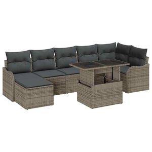 vidaXL Garten-Sofa-Set mit Kissen 8 pcs Grau Poly Rattan