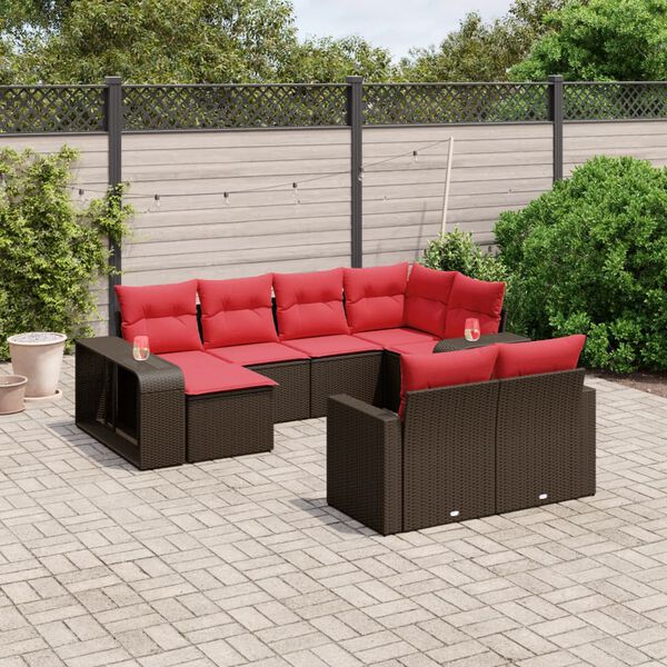 vidaXL 10-teiliges Gartensofa-Set mit Kissen, braun, Polyrattan