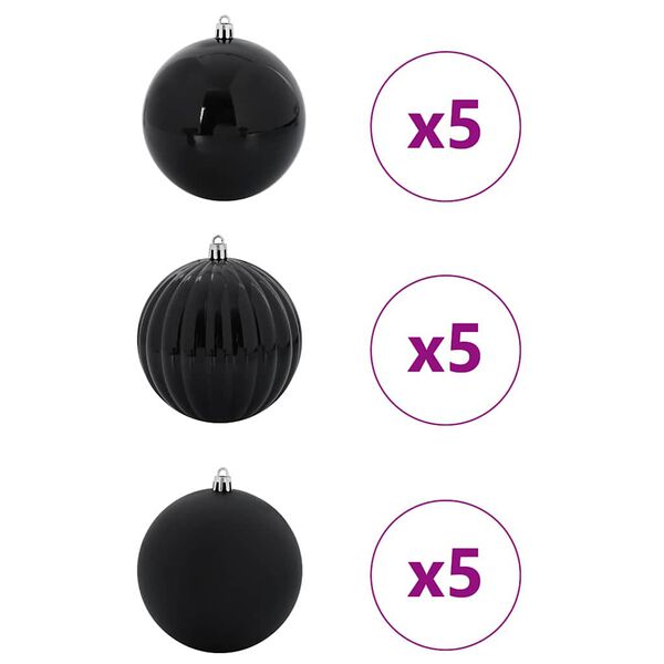 vidaXL Weihnachtskugel-Set 15 pcs Schwarz Kunststoff