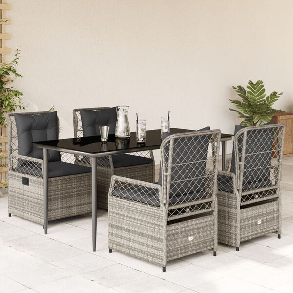 vidaXL 5-tlg. Garten-Essgruppe mit Kissen Grau Poly Rattan