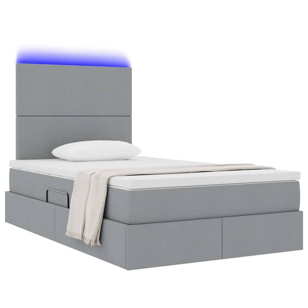 vidaXL Bett mit Stauraum und LED Hellgrau 120 x 200 cm Polyester
