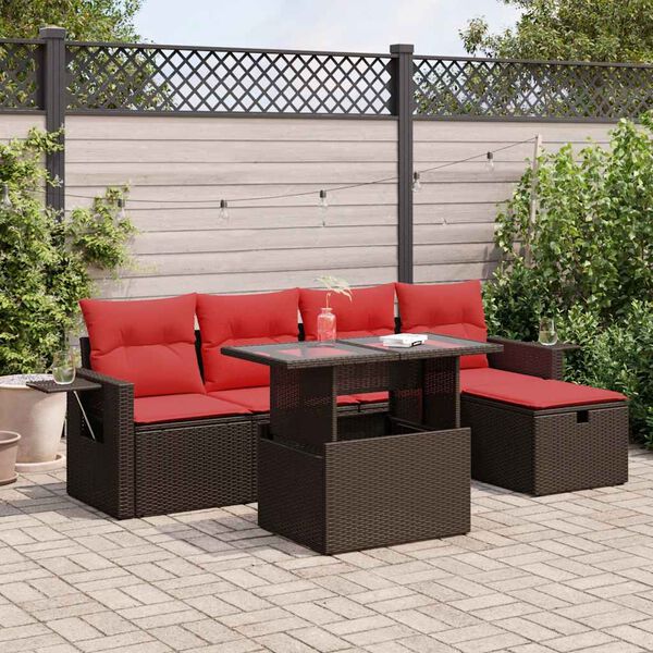 vidaXL 6-tlg. Garten-Sofagarnitur mit Kissen Braun Poly Rattan