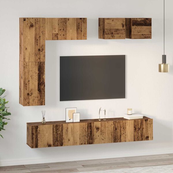 vidaXL TV-Schrankset Wandmontiert 8 pcs Altholz Holzwerkstoff