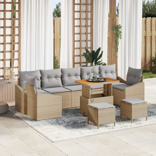 vidaXL Gartensofa-set mit Kissen mit Speicher 10 pcs Beige Poly Rattan