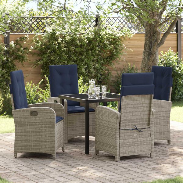 vidaXL Garten Essgruppe mit Kissen 5 pcs Grau Poly-Rattan