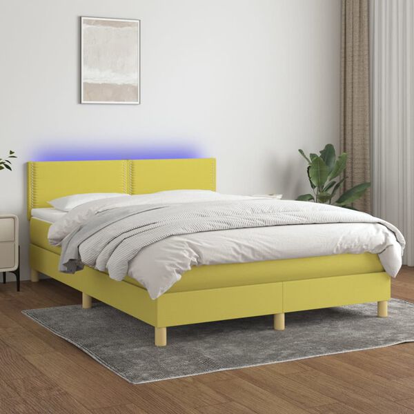 vidaXL Boxspringbett mit Matratze & LED Gr&uuml;n 140x190 cm Stoff
