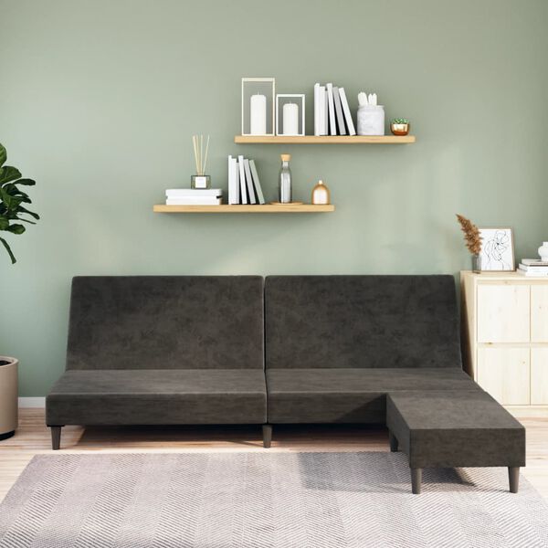 vidaXL Schlafsofa 2-Sitzer mit Fu&szlig;hocker Dunkelgrau Samt