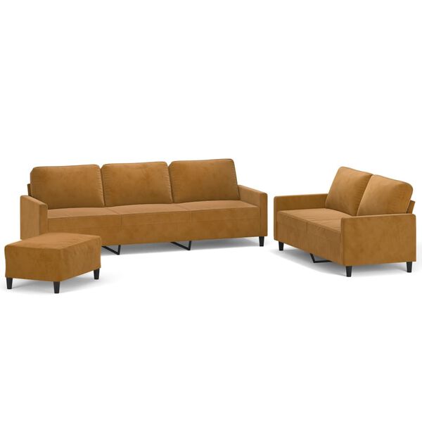 vidaXL 3-tlg. Sofagarnitur mit Kissen Braun Samt