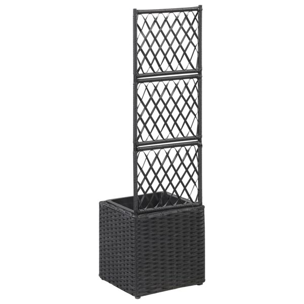 vidaXL Hochbeet mit Rankgitter 1 Topf 30x30x107cm Poly Rattan Schwarz