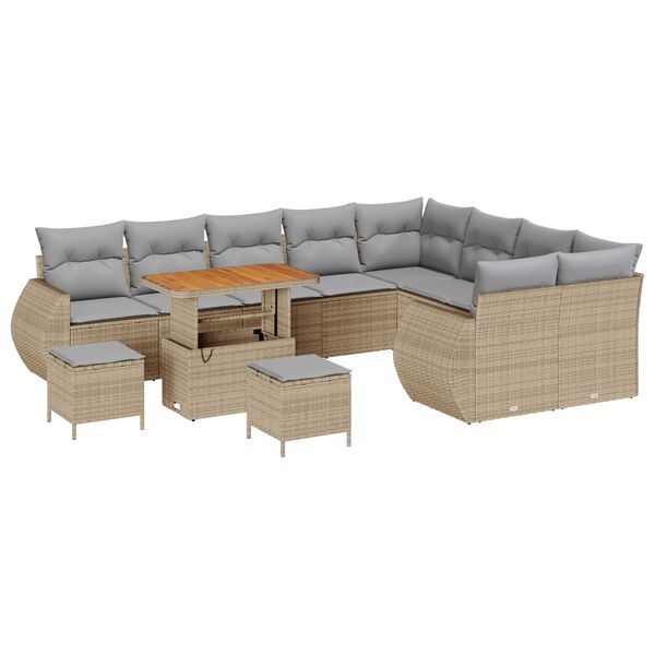vidaXL Gartensofa-set mit Kissen 12 pcs Beige und Hellgrau Poly Rattan