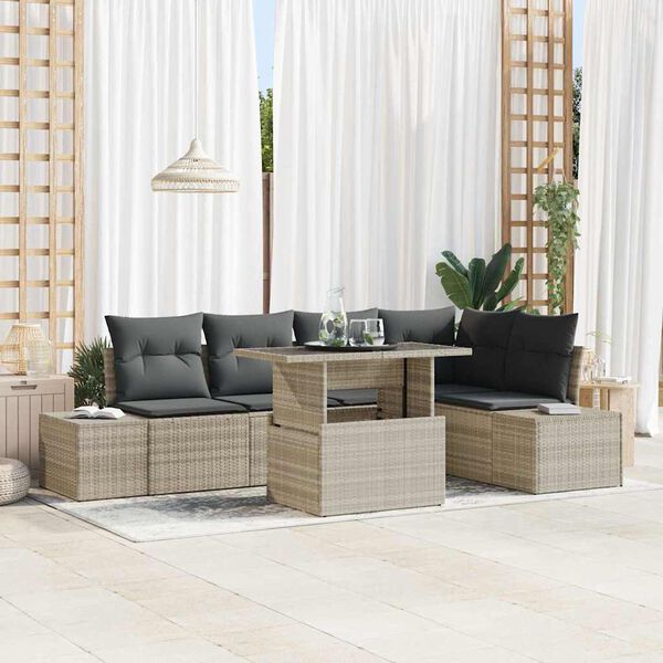 vidaXL Garten-Sofa-Set mit Kissen 6 pcs Hellgrau Poly Rattan