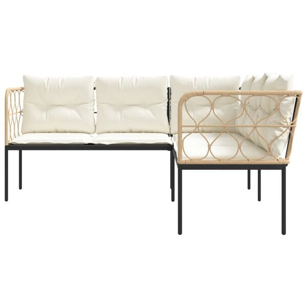 vidaXL Gartensofa in L-Form mit Kissen Schwarz Stahl und Textilene