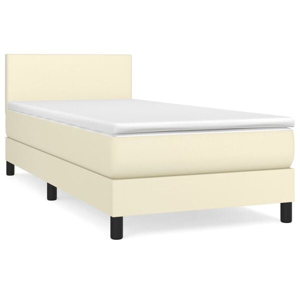 vidaXL Boxspringbett mit Matratze Creme 90x200 cm Kunstleder
