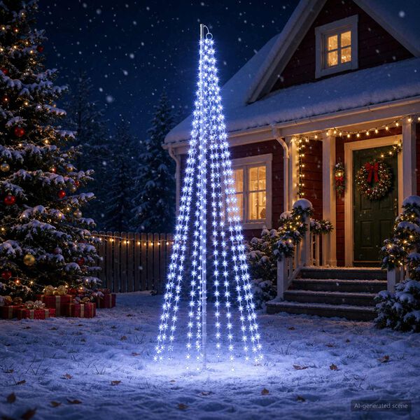 vidaXL Weihnachtsbaum-Lichterkette mit Erdspieß und Fahnenmast 300 cm