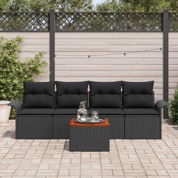 vidaXL Gartensofa-set mit Kissen 5 pcs Schwarz Poly-Rattan