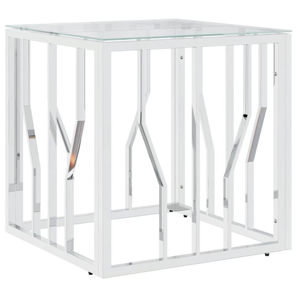 vidaXL Couchtisch Silbern 50x50x50 cm Edelstahl und Glas