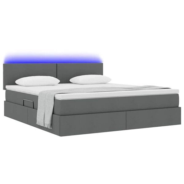 vidaXL Bett mit Stauraum und LED mit LED Dunkelgrau 160 x 200 cm Stoff