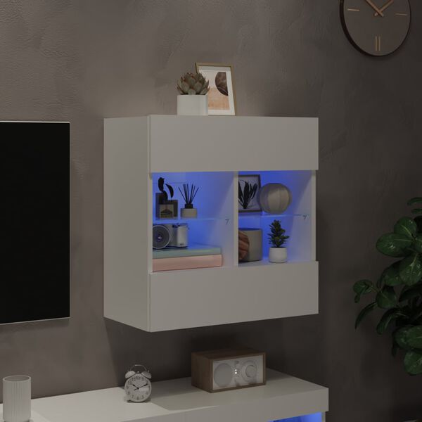 vidaXL TV-Wandschrank mit LED-Leuchten Weiß 58,5x30x60,5 cm